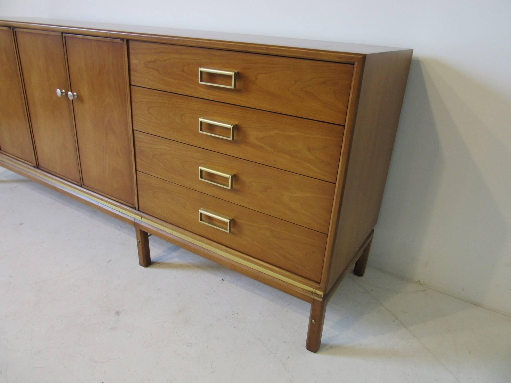 American Kip Stewart Mid-Century Mahogany and Brass Server or Sideboard for Drexel