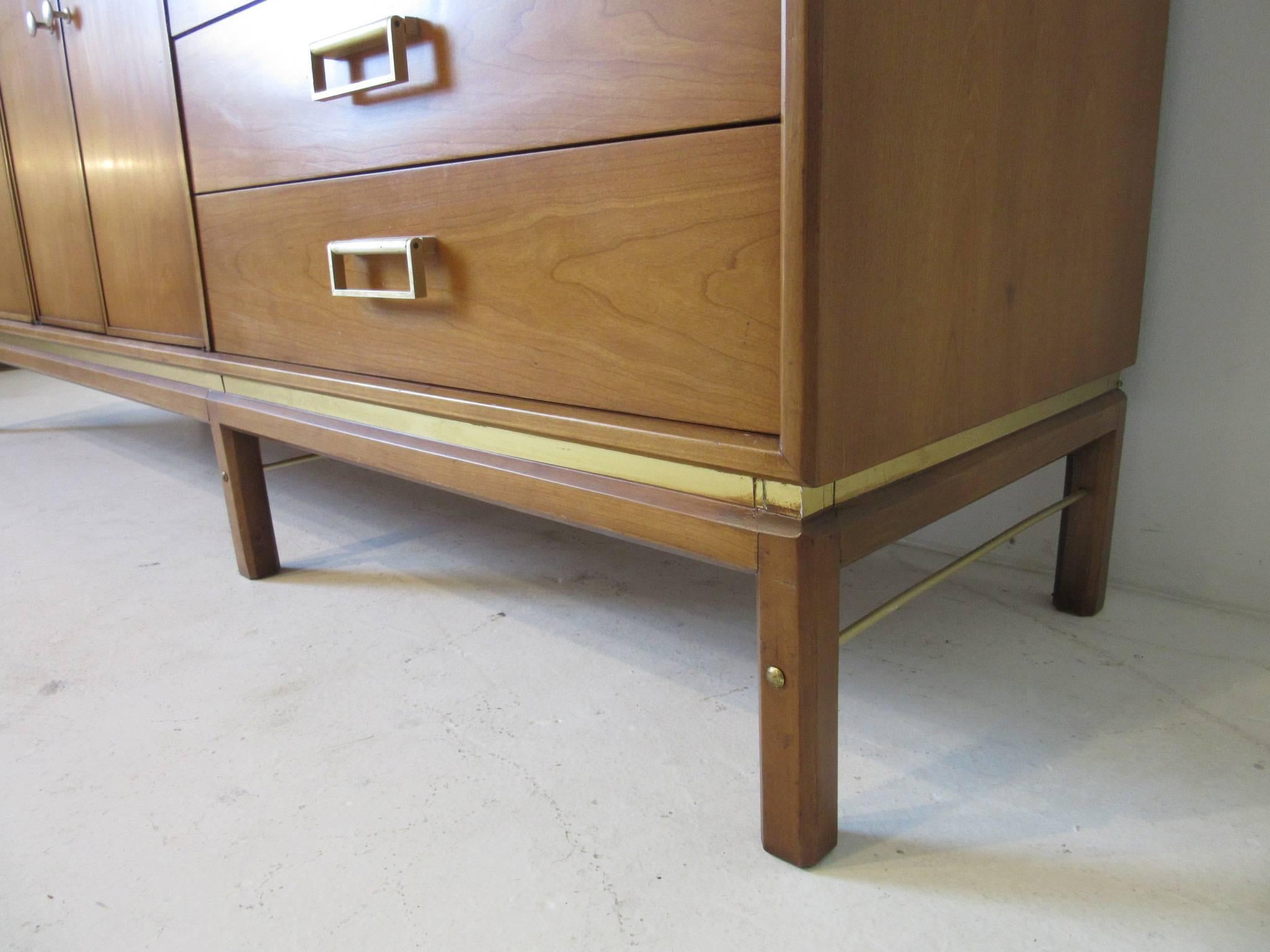 20th Century Kip Stewart Mid-Century Mahogany and Brass Server or Sideboard for Drexel