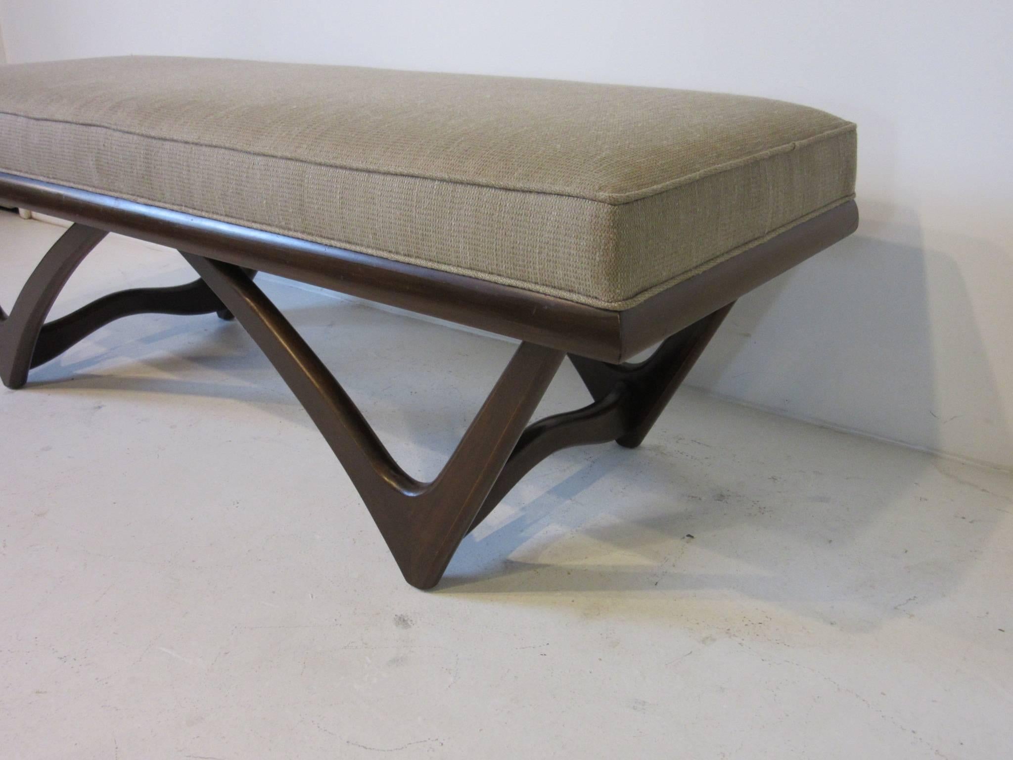 Mid-Century Modern Adrian Pearsall Styled Sculptural Wood Upholstered Bench