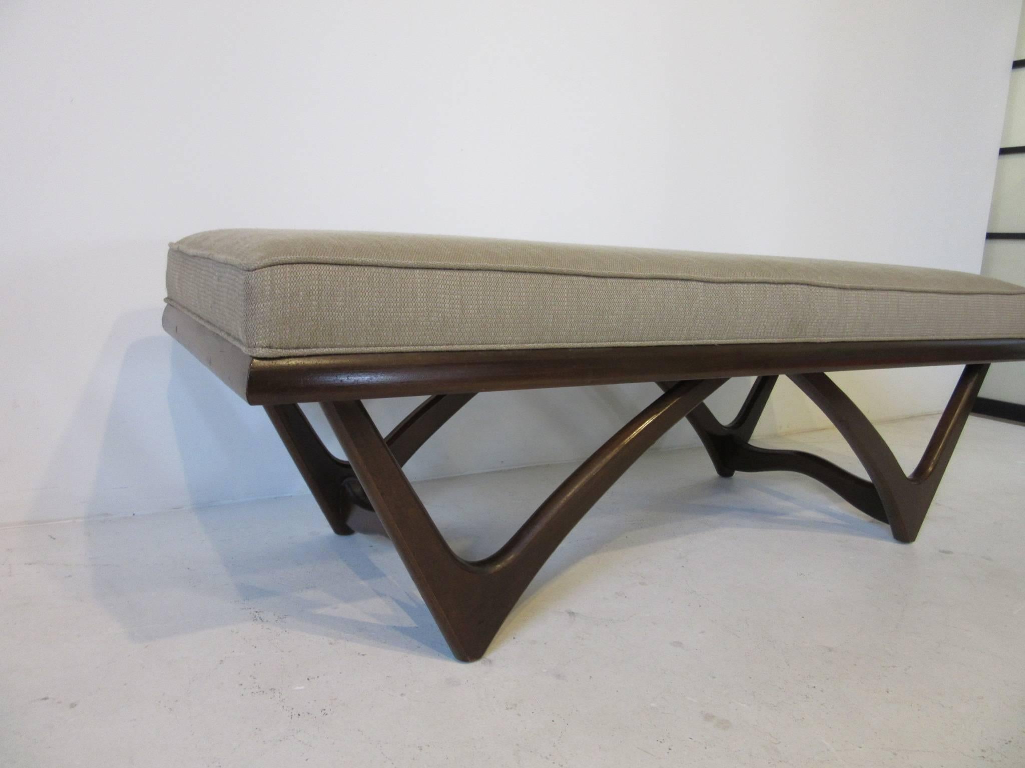 Adrian Pearsall Styled Sculptural Wood Upholstered Bench In Good Condition In Cincinnati, OH