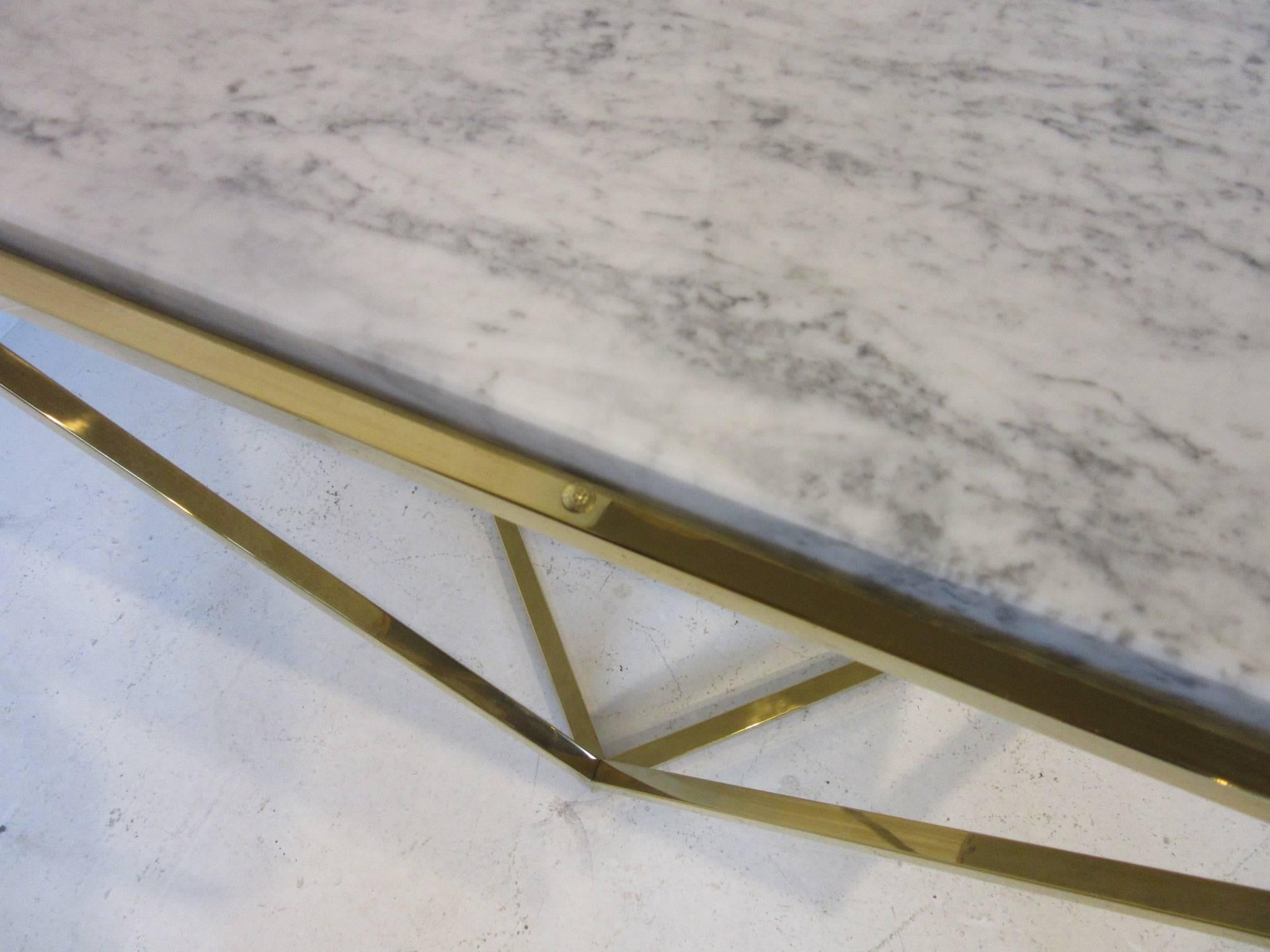 Milo Baughman Styled Brass and Italian Marble Coffee Table  In Good Condition In Cincinnati, OH