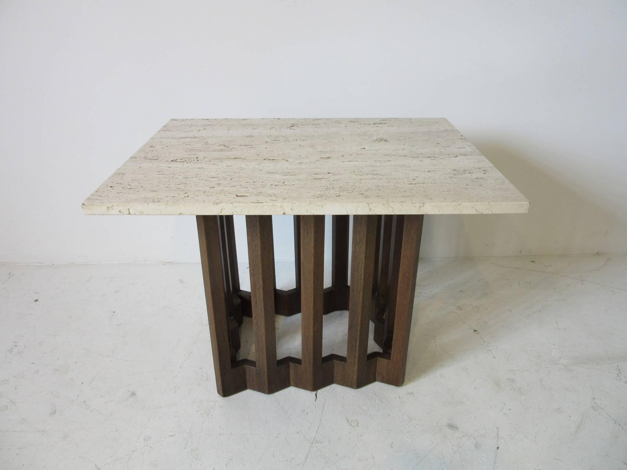 Mid-Century Modern Italian MDC Marble and Sculptural Wood Based Side or End Table For Sale
