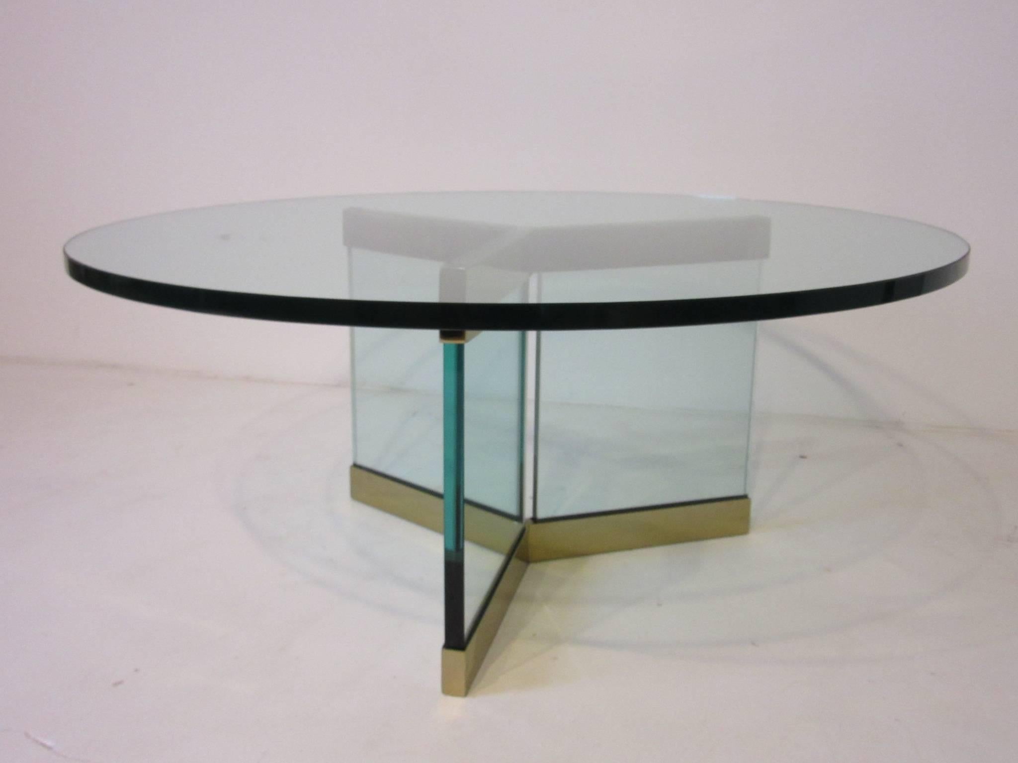 Brass and Glass Coffee Table Designed by Leon Pace In Good Condition In Cincinnati, OH