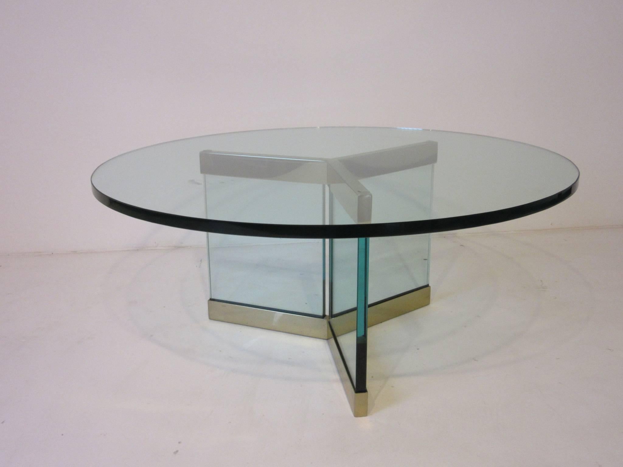 20th Century Brass and Glass Coffee Table Designed by Leon Pace