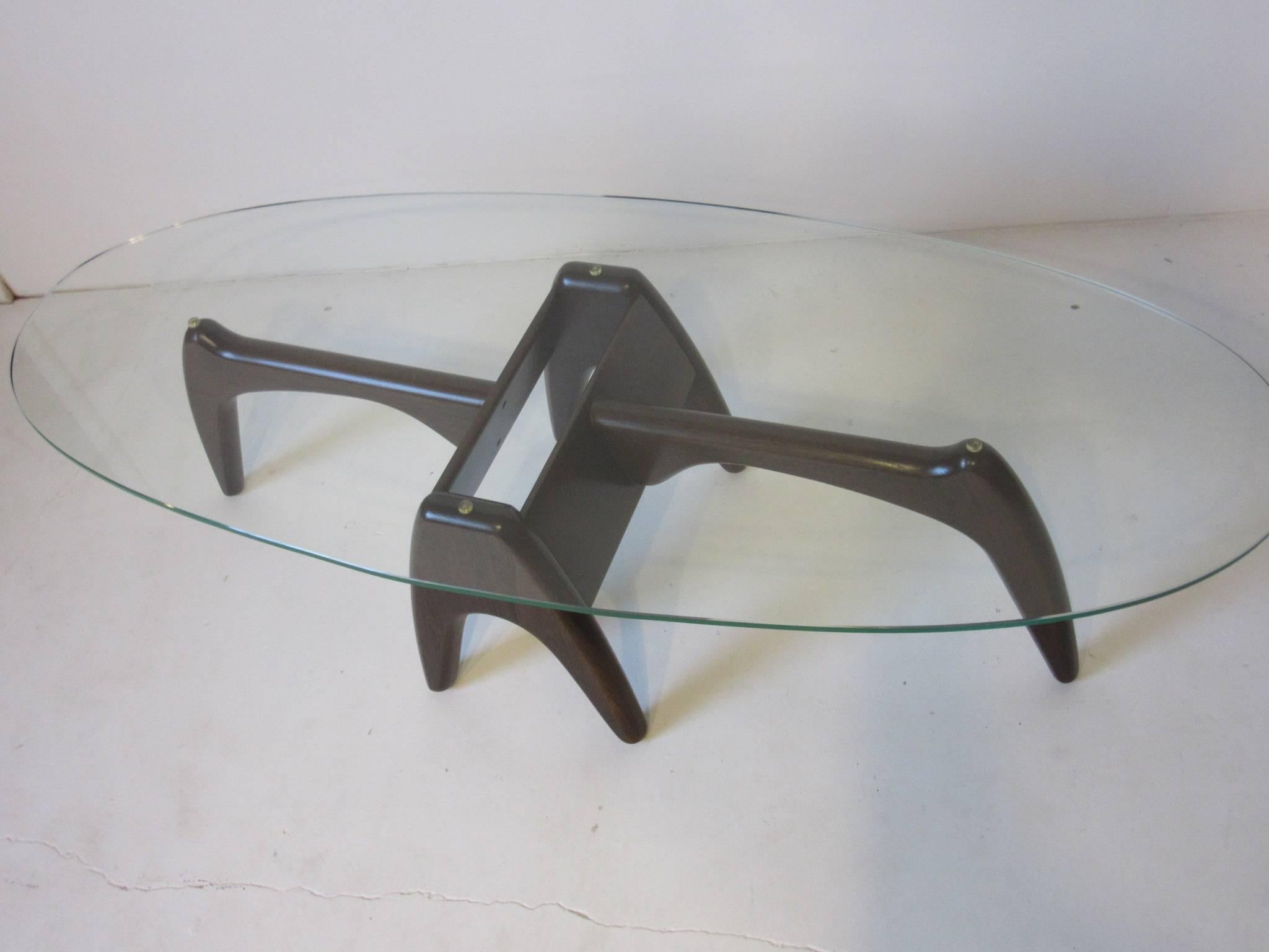 Sculptural Wood and Glass Coffee Table in the Style of Adrian Pearsall 1