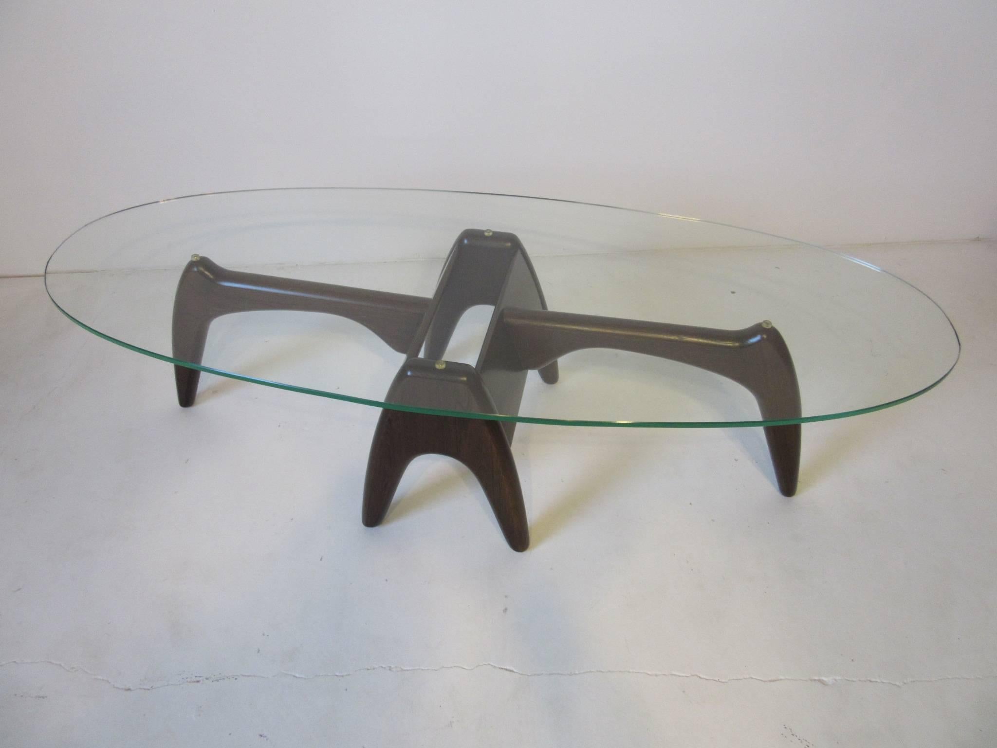 Mid-Century Modern Sculptural Wood and Glass Coffee Table in the Style of Adrian Pearsall