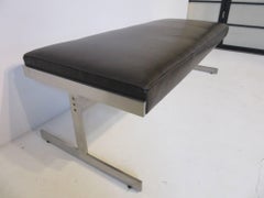 Leather Padded Stainless Steel Bench in the Style of Poul Kjaerholm