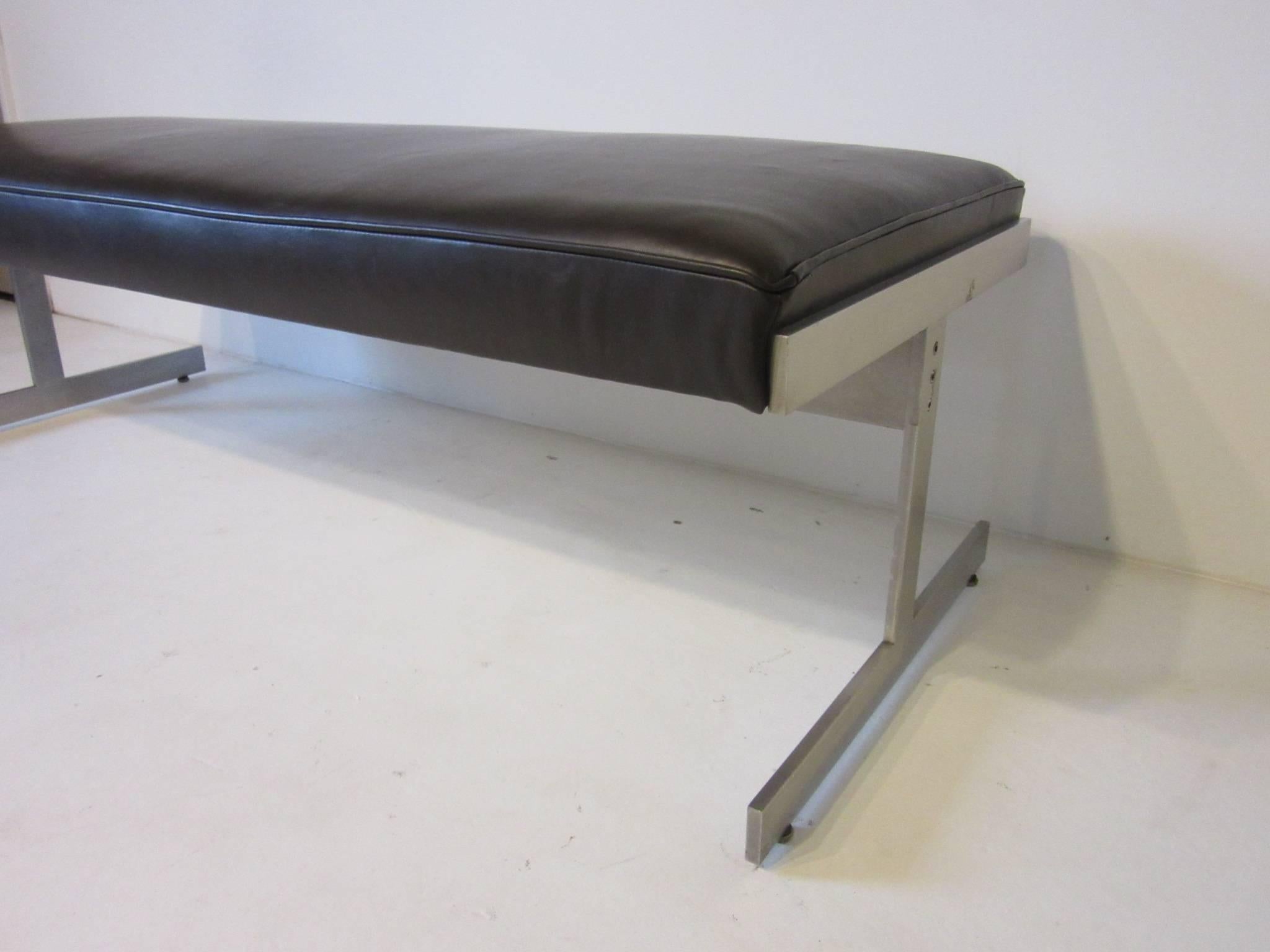 American Leather Padded Stainless Steel Bench in the Style of Poul Kjaerholm