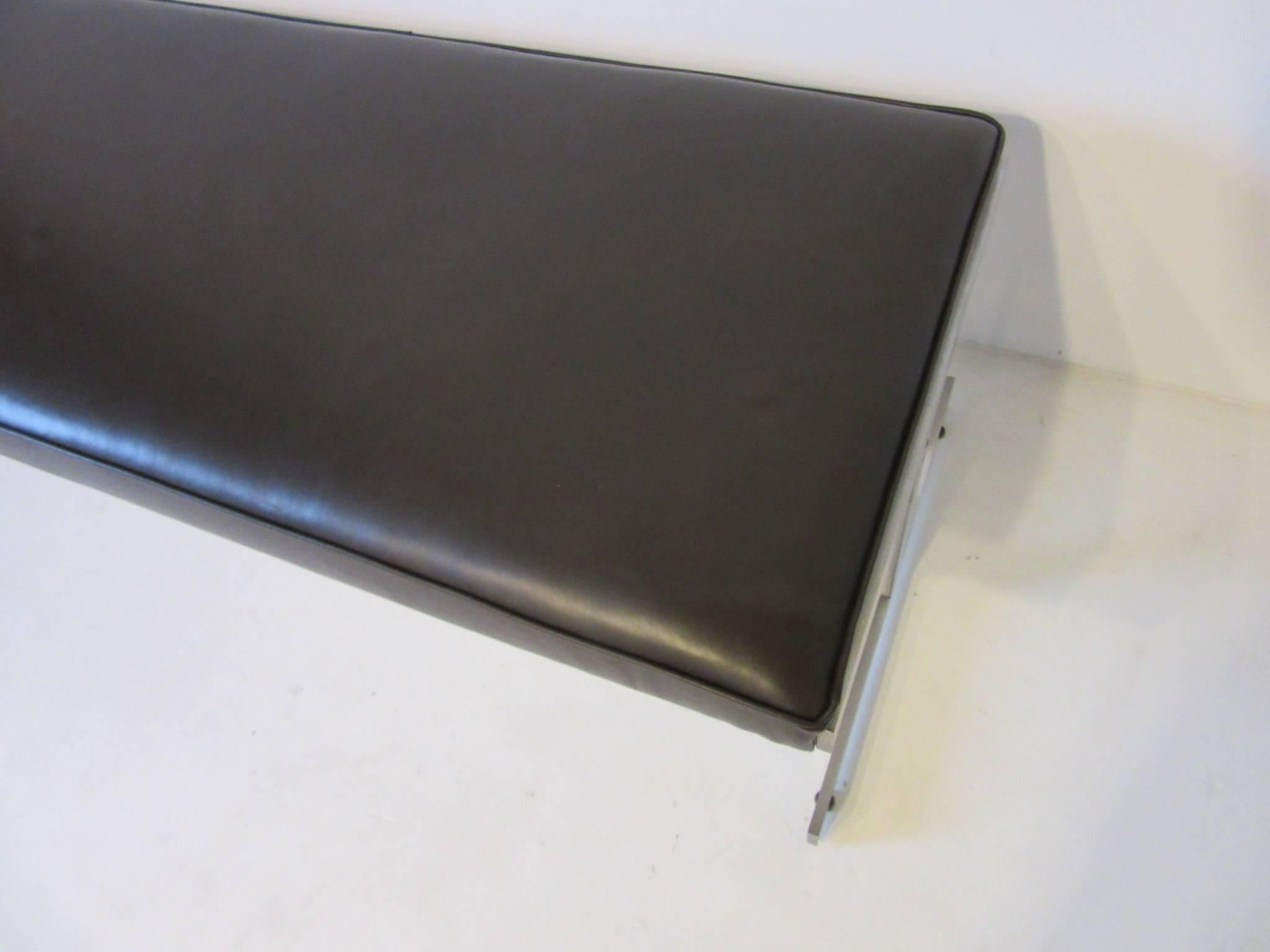Leather Padded Stainless Steel Bench in the Style of Poul Kjaerholm In Good Condition In Cincinnati, OH