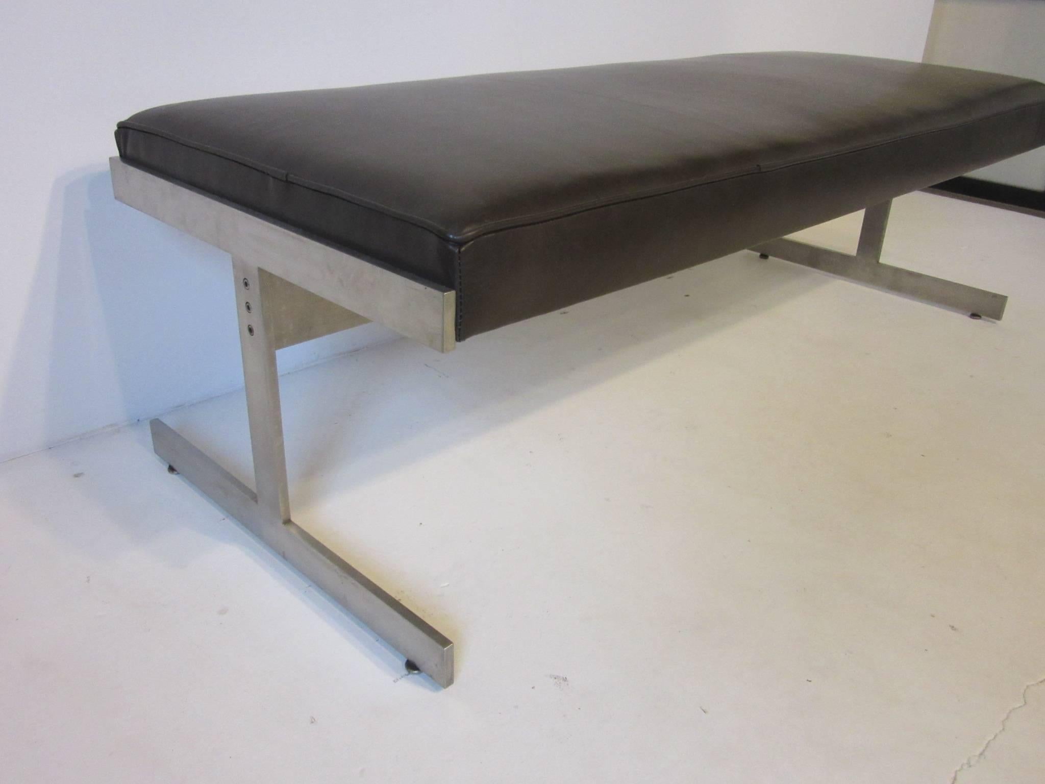 20th Century Leather Padded Stainless Steel Bench in the Style of Poul Kjaerholm