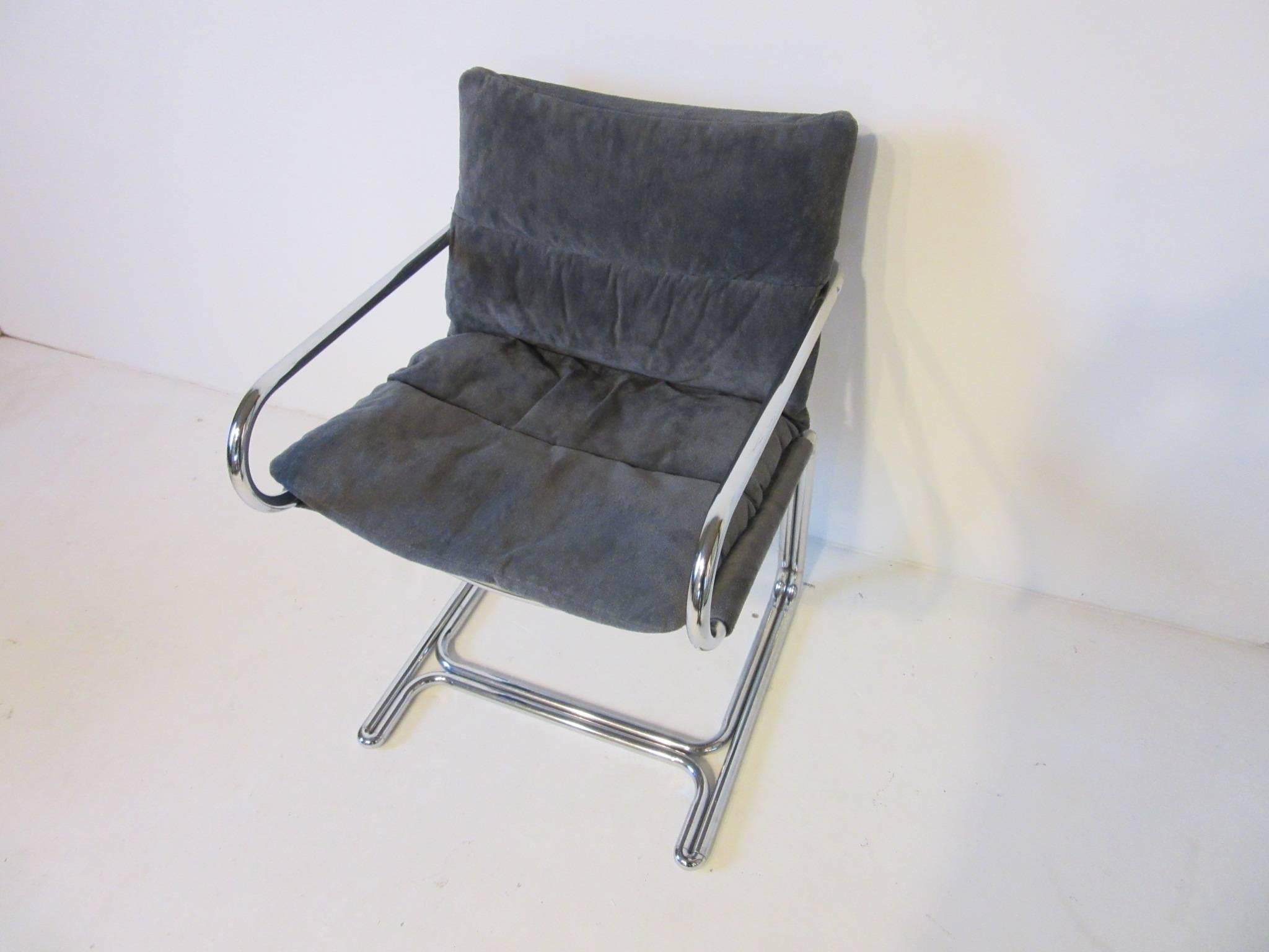 1970s Chrome and Upholstered Armchairs in the Style of Milo Baughman In Good Condition In Cincinnati, OH