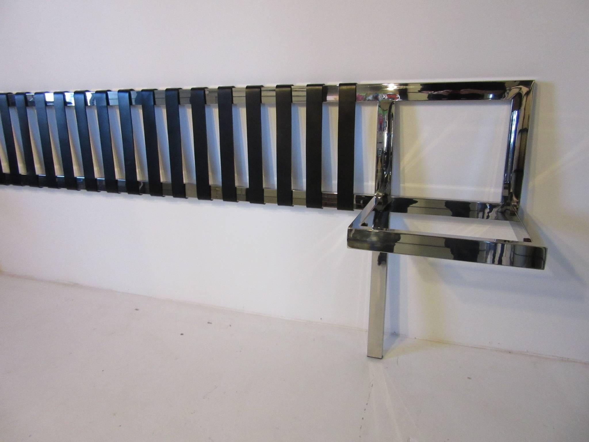 American Brueton Chrome, Leather and Glass King Size Headboard in the Style of Baughman