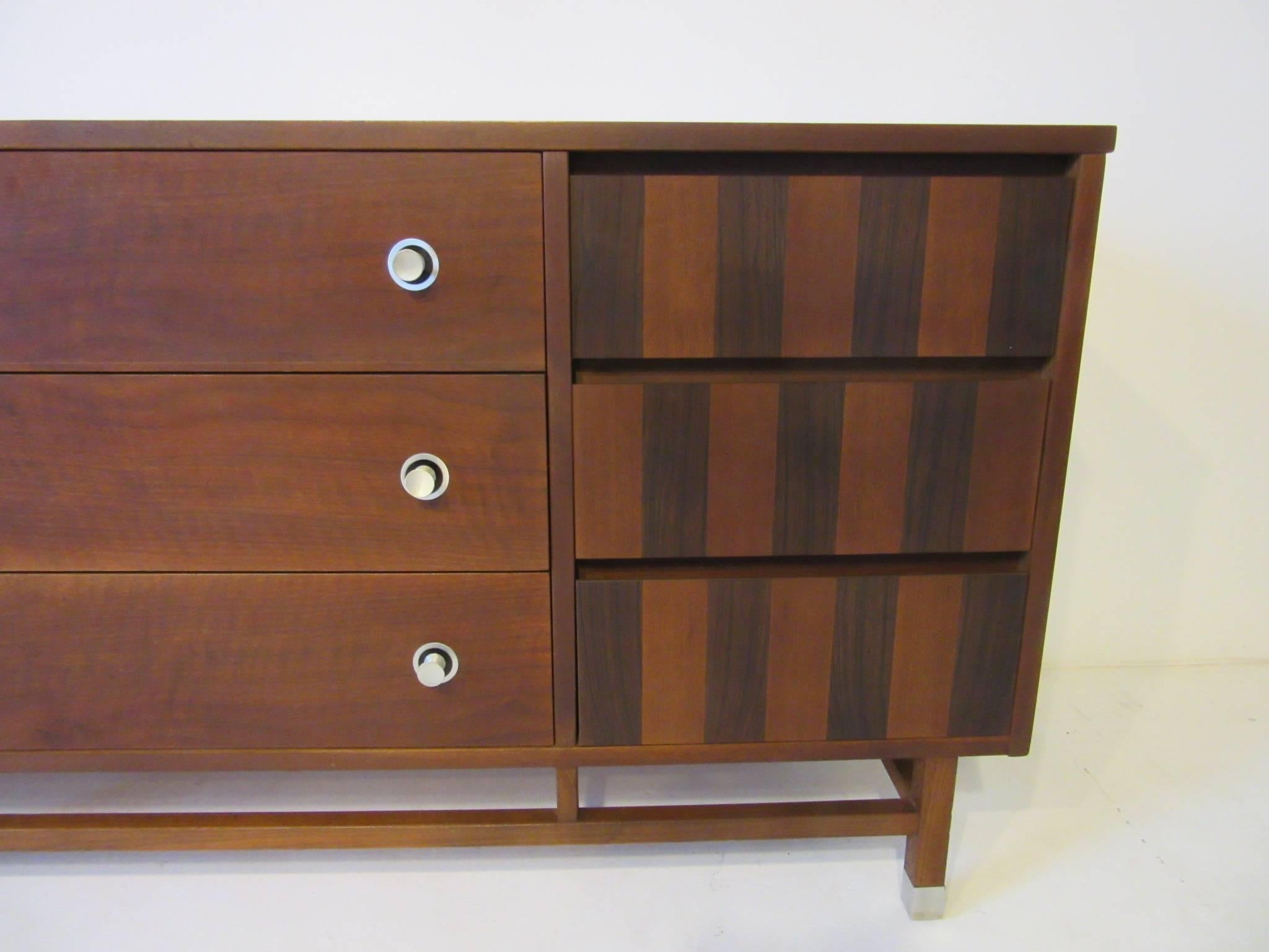 American Rosewood and Walnut Midcentury Dresser Chest