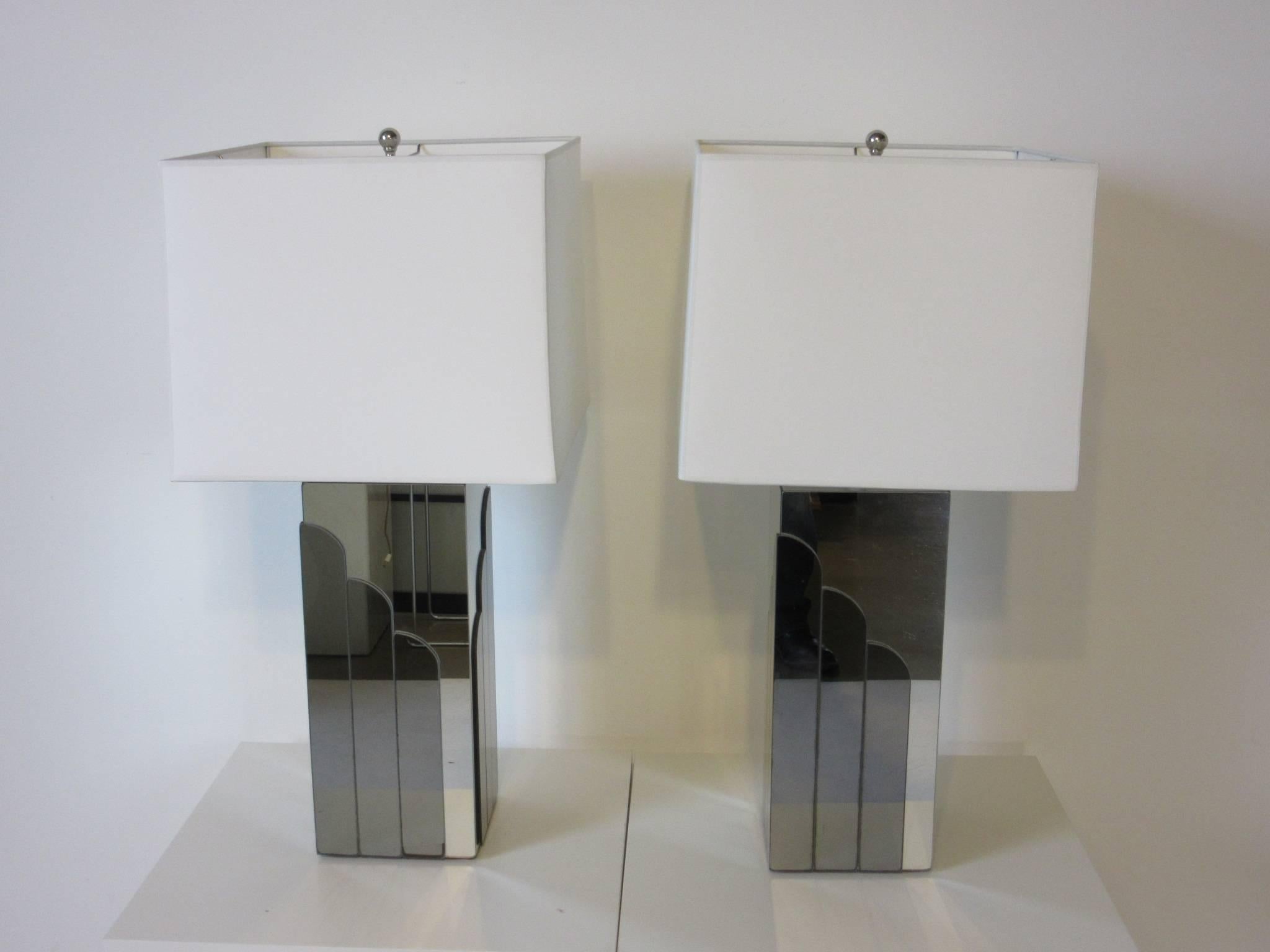 American Glamorous 1970's Pierre Cardin Styled Mirrored Table Lamps For Sale