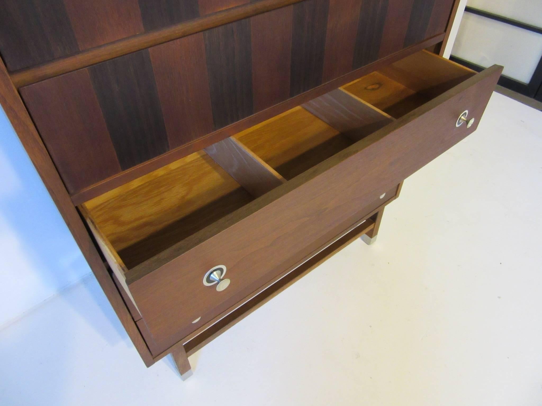 American Walnut and Rosewood Tall Dresser Chest by Stanley