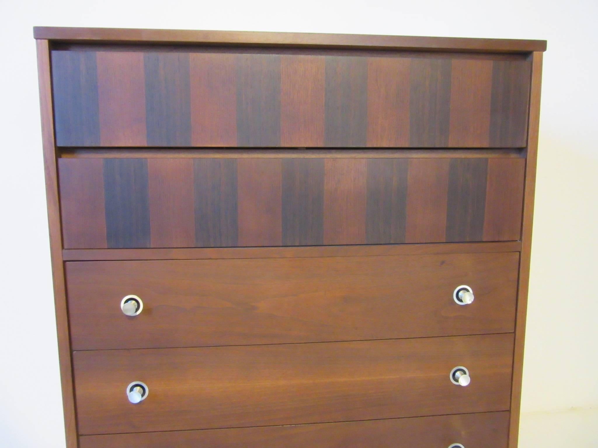 20th Century Walnut and Rosewood Tall Dresser Chest by Stanley