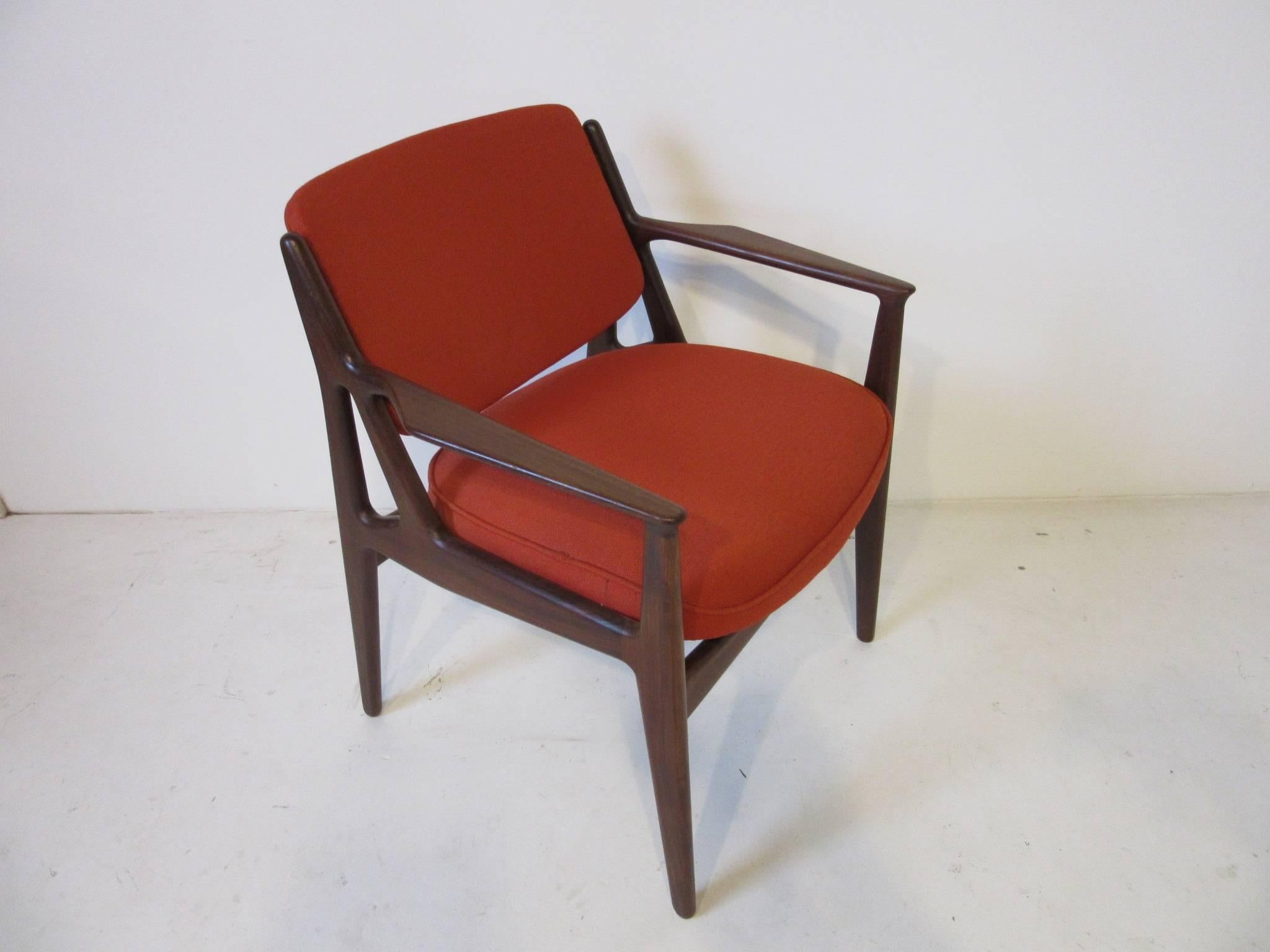 Danish Arne Vodder Teak Tilt Back Upholstered Armchair Denmark