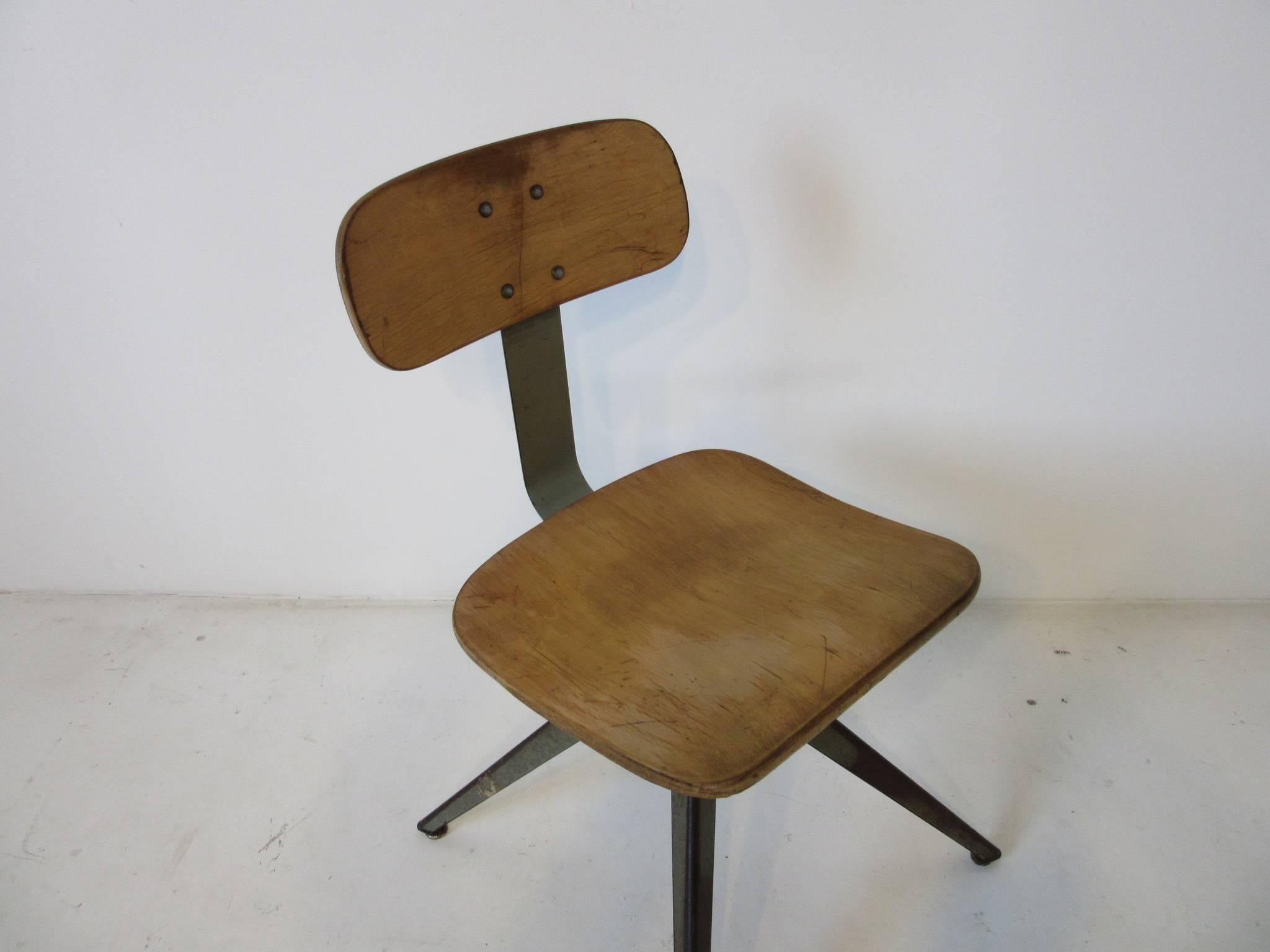 Splayed Leg Industrial Desk / Side Chair in the Style of Prouve or Olsen In Good Condition In Cincinnati, OH