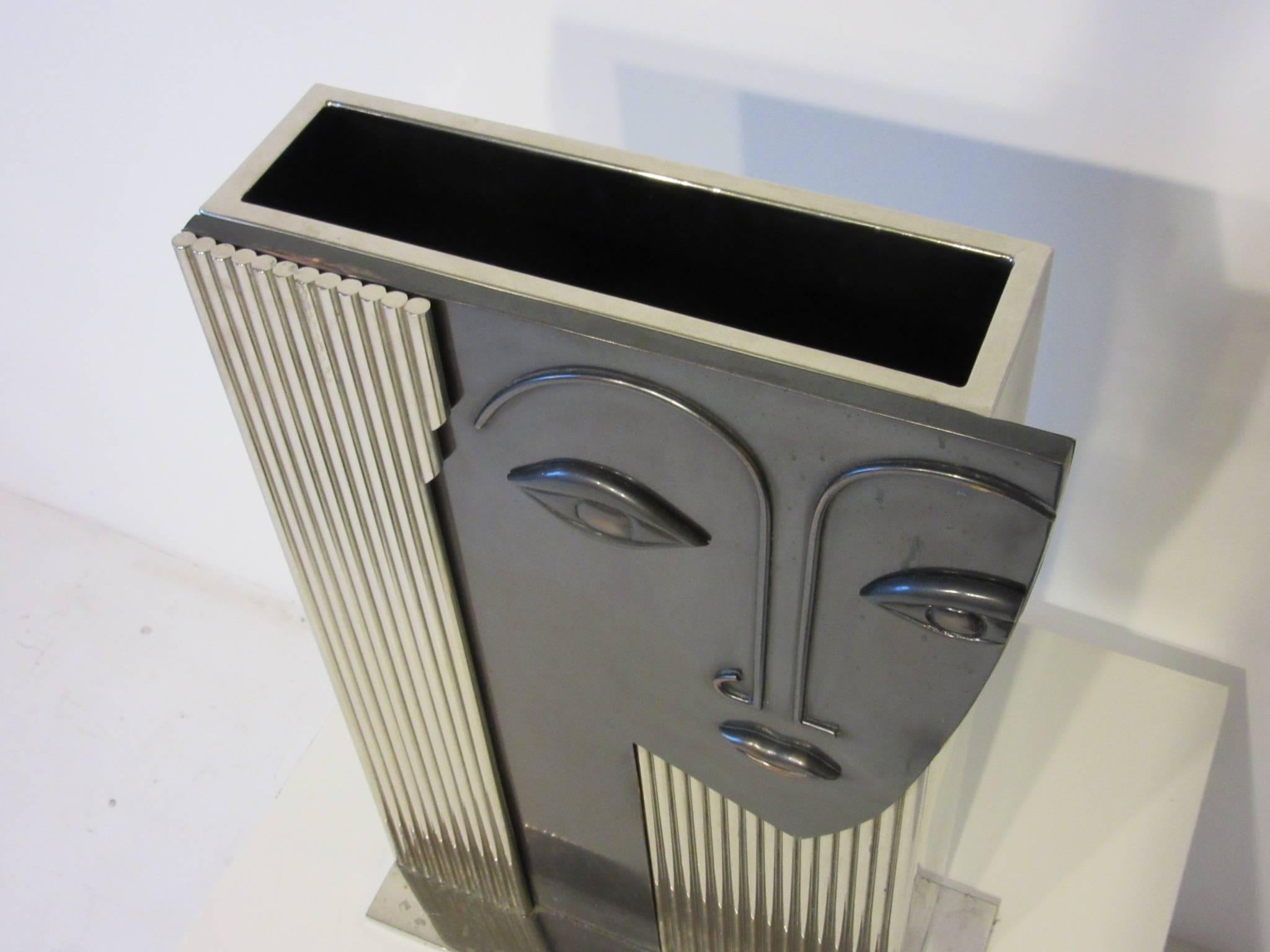 Modern Styled Chrome Face Vase Sculpture In Good Condition In Cincinnati, OH