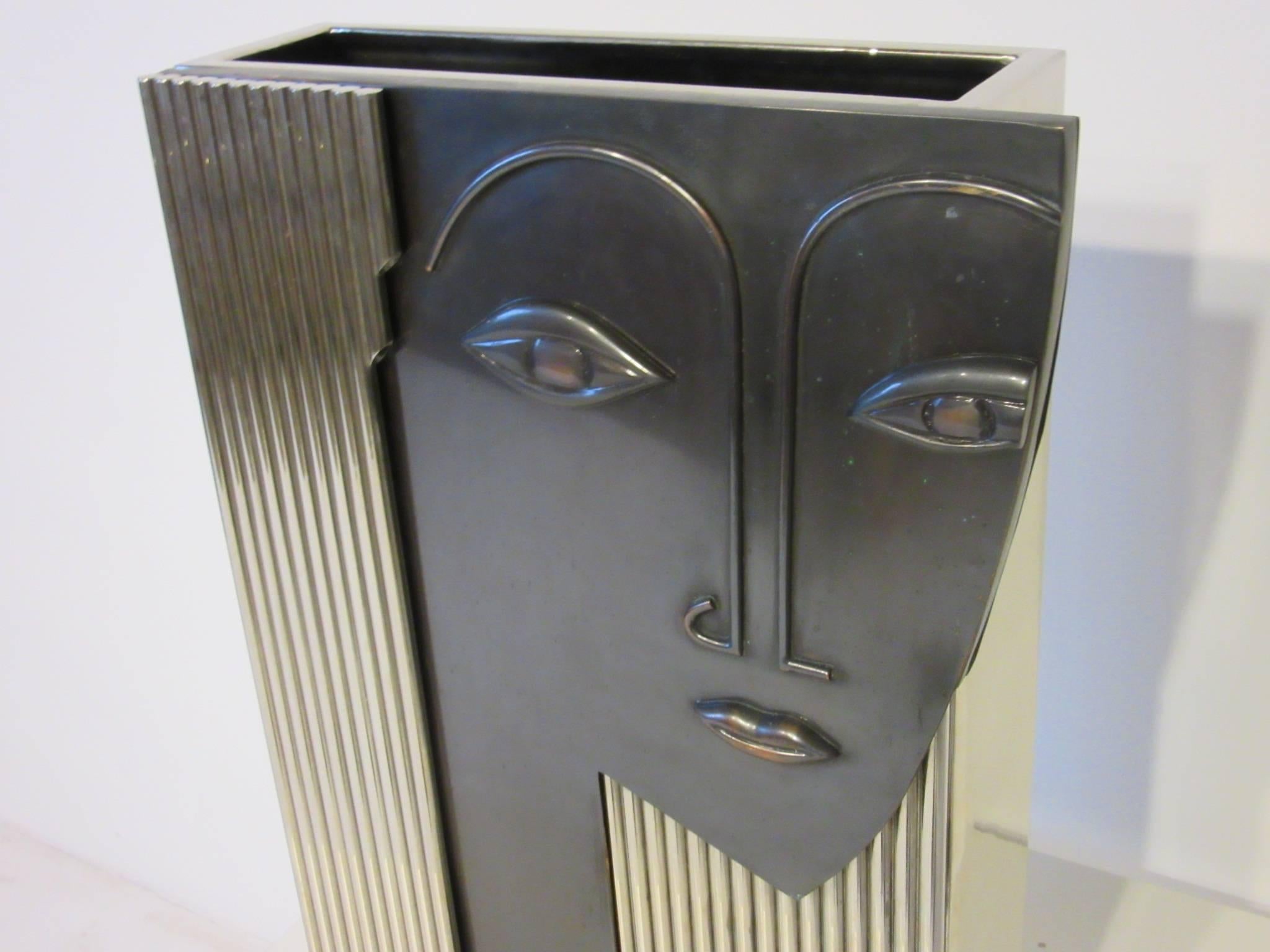 Modern Styled Chrome Face Vase Sculpture 3