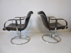 Steelcase Chrome and Leather Swivelling Lounge Chairs by Gardner Leaver