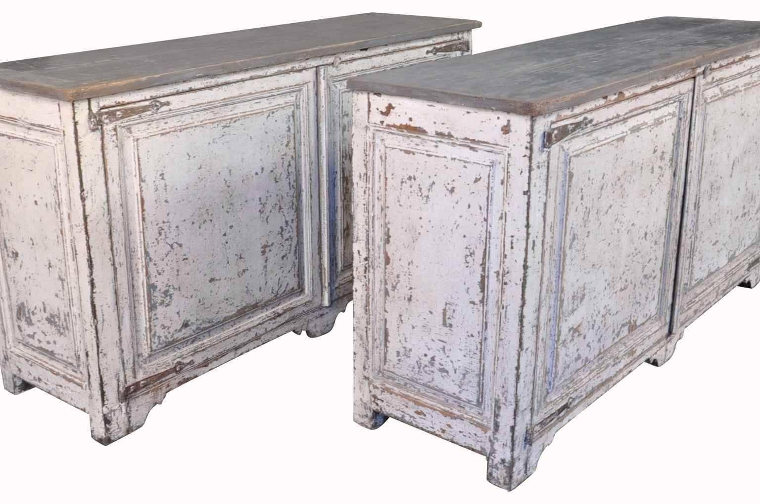 Pair of 19th century Primitive buffets from the Catalan region of Spain. Terrific painted finish and texture. Wonderful storage. These buffets may be sold as a pair or individually. The price for the piece is $8125.