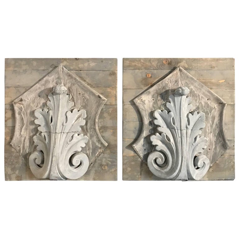 Pair of 19th Century Mounted Zinc Architectural Fragments at 1stDibs