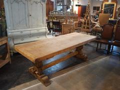 Early 20th Century French Farm or Trestle Table in Bleached Oak