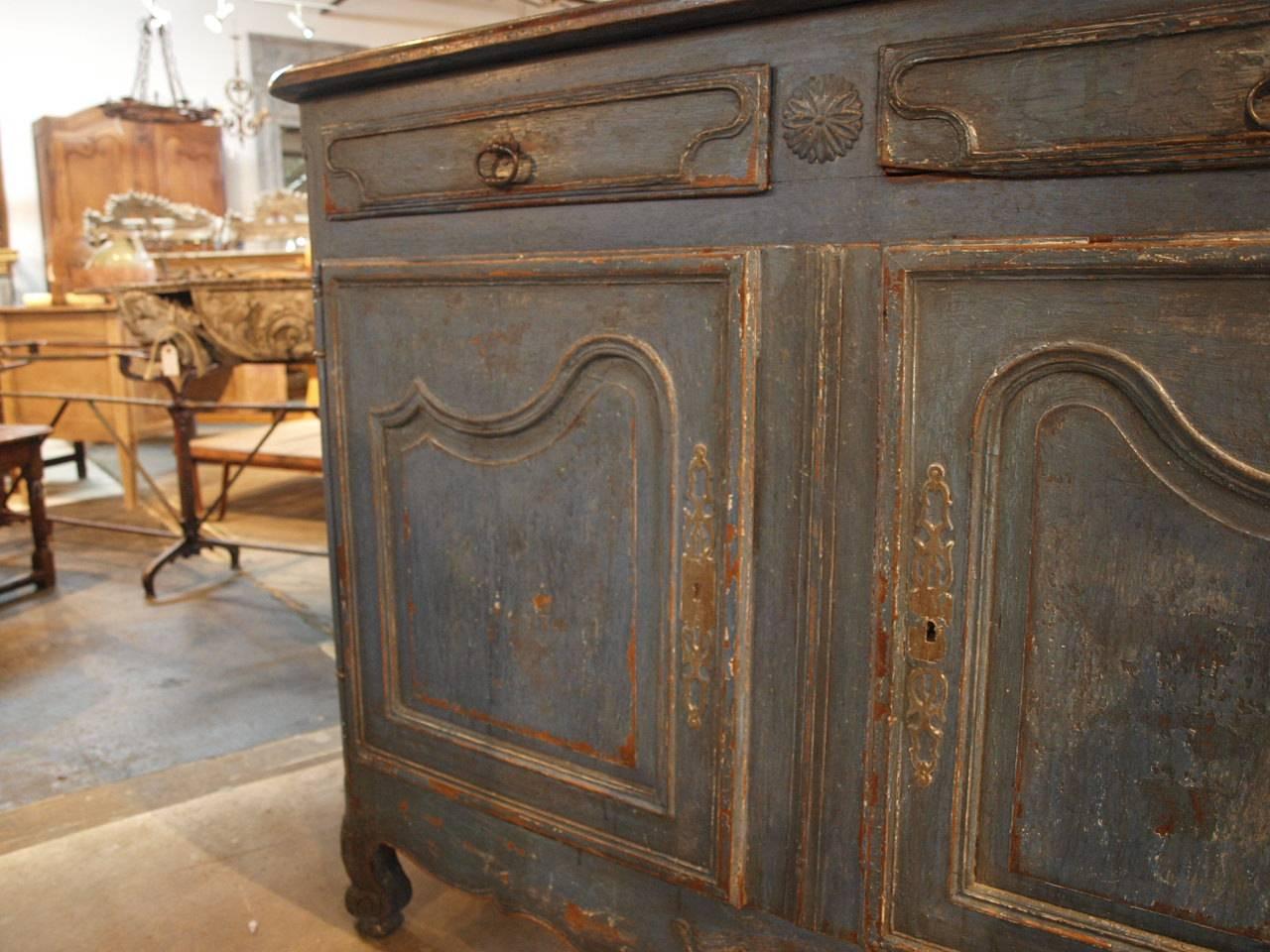 French 18th Century Enfilade Buffet In Painted Wood In Good Condition In Atlanta, GA