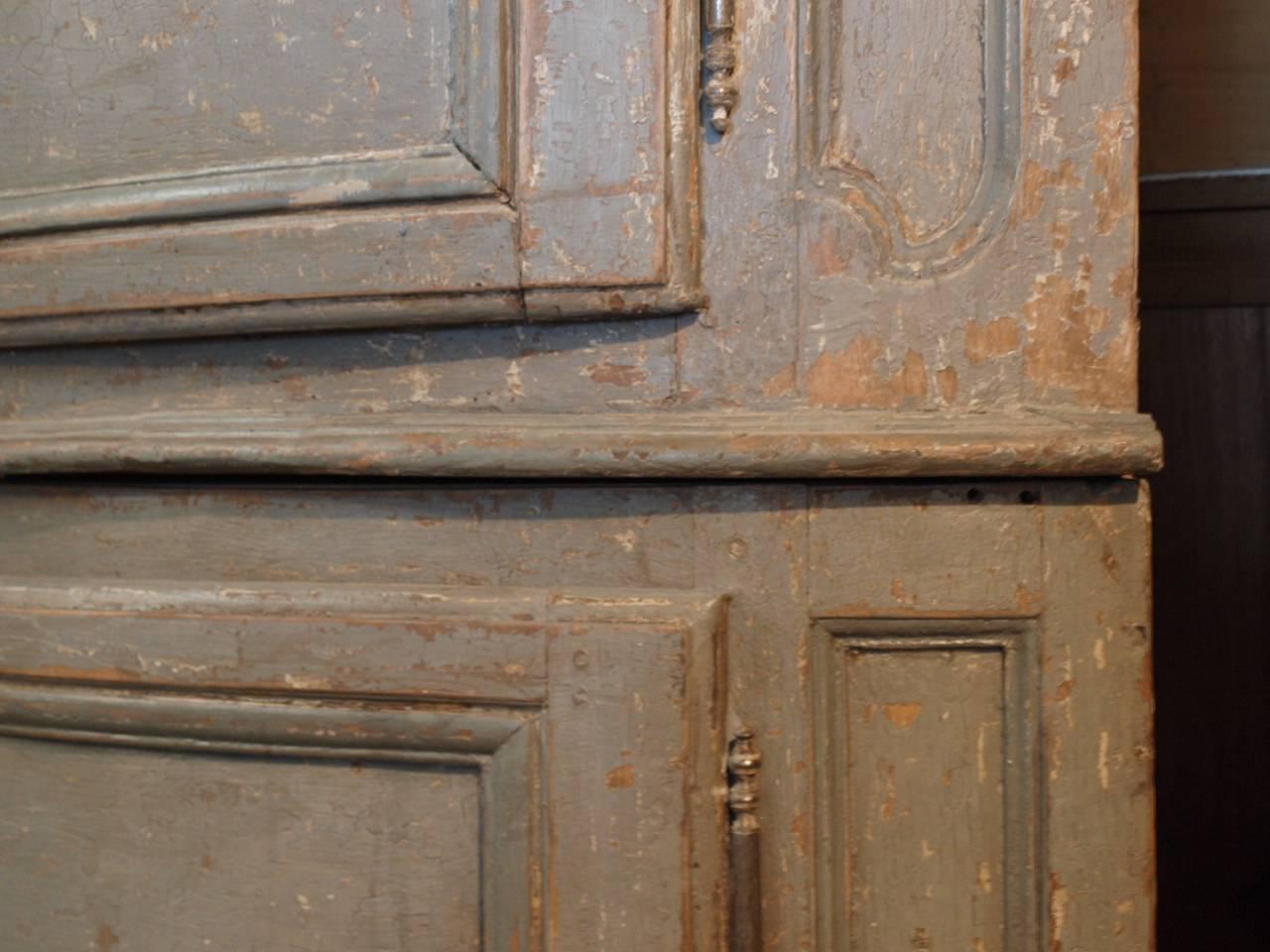 Monumental Pair of French 18th Century Corner Cabinets in Painted Wood 4