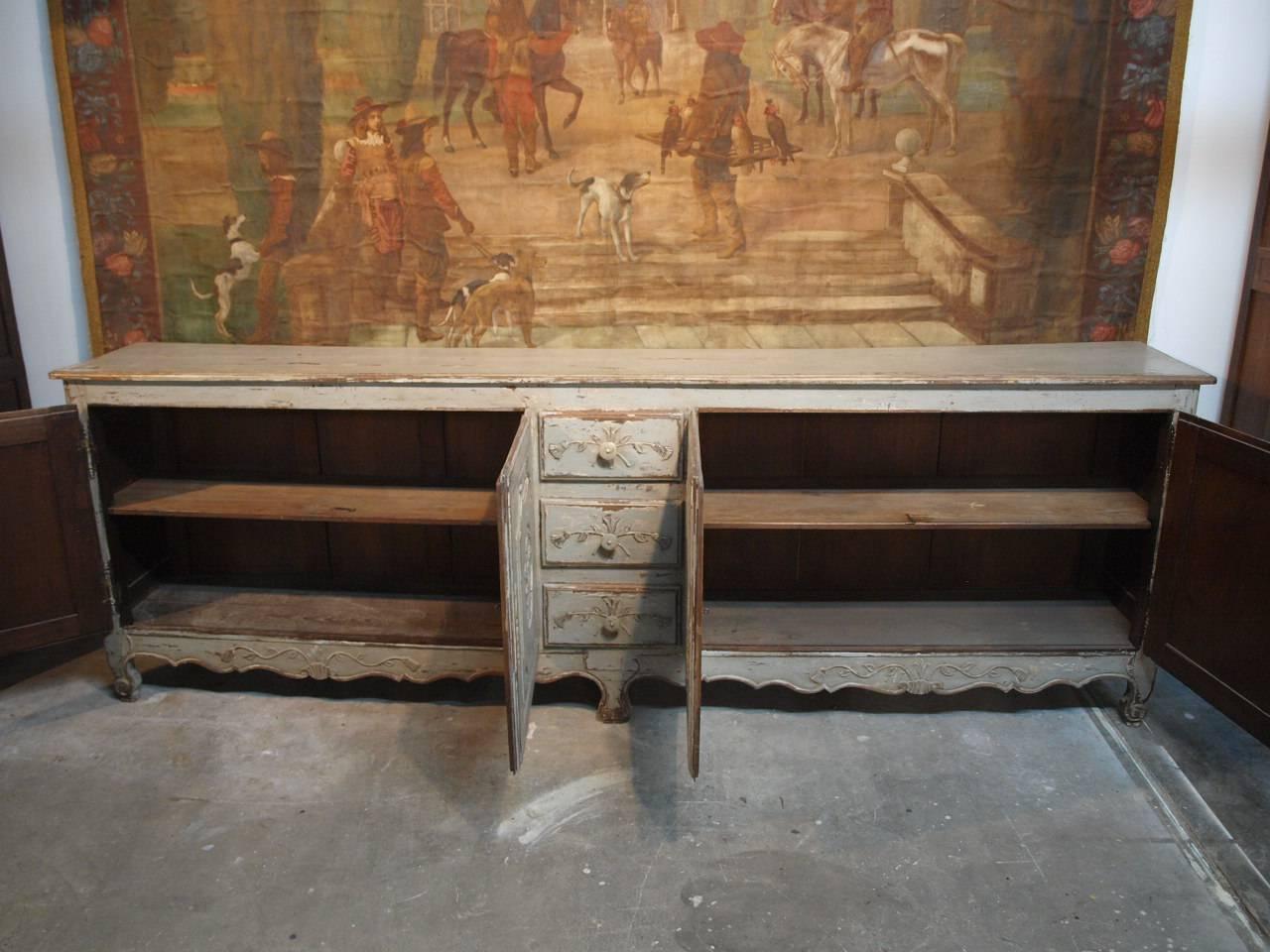 French 19th Century Provencal Long Enfilade Buffet in Painted Wood 7