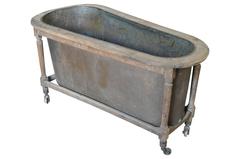 French Early 19th Century Copper Bathtub in Rolling Walnut Frame