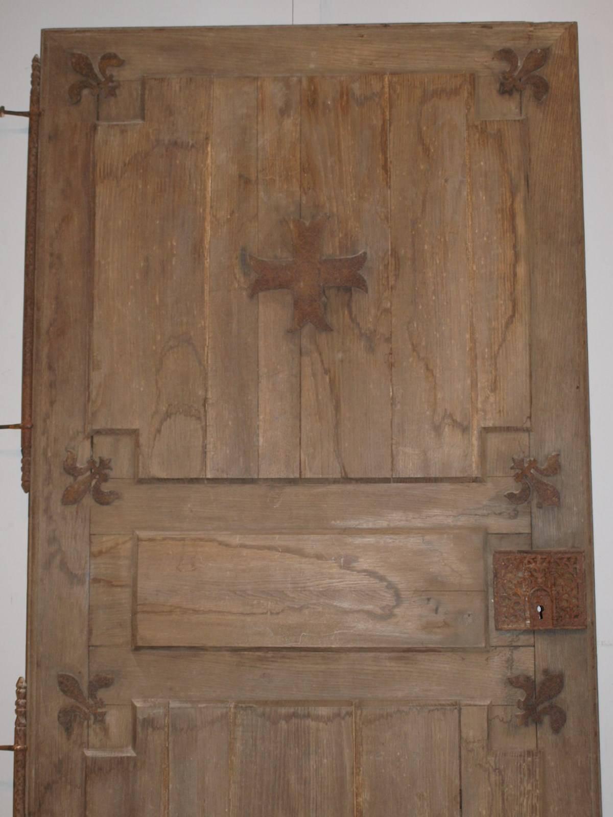 Pair of French 19th Century Doors in Bleached Oak and Iron  In Good Condition In Atlanta, GA