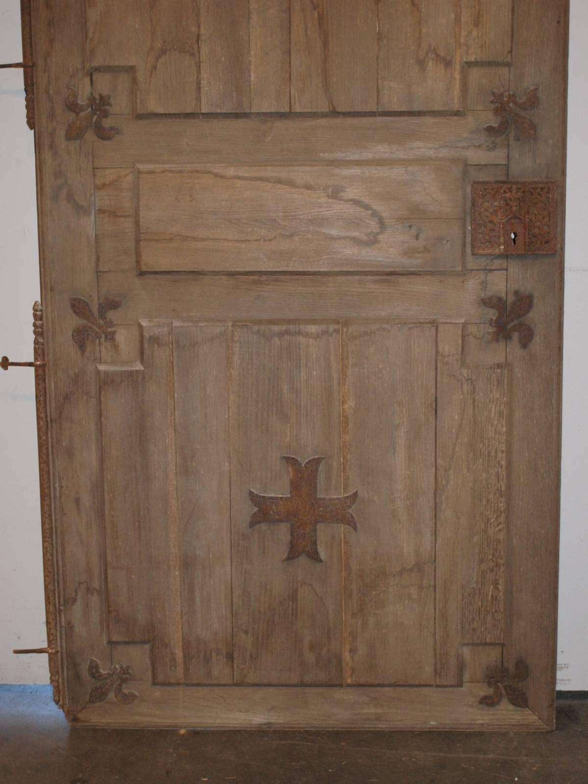 Pair of French 19th Century Doors in Bleached Oak and Iron  1