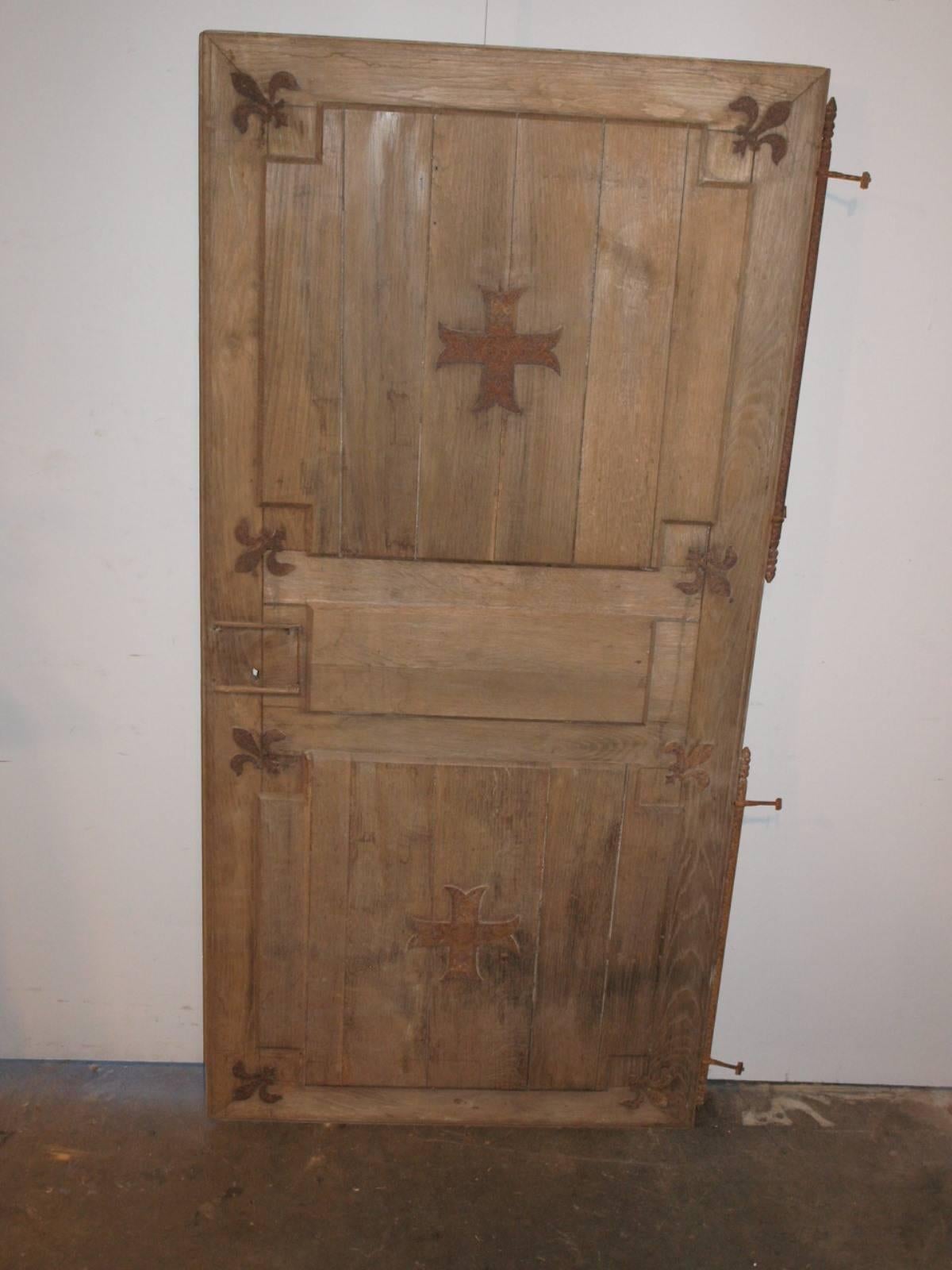 Pair of French 19th Century Doors in Bleached Oak and Iron  2