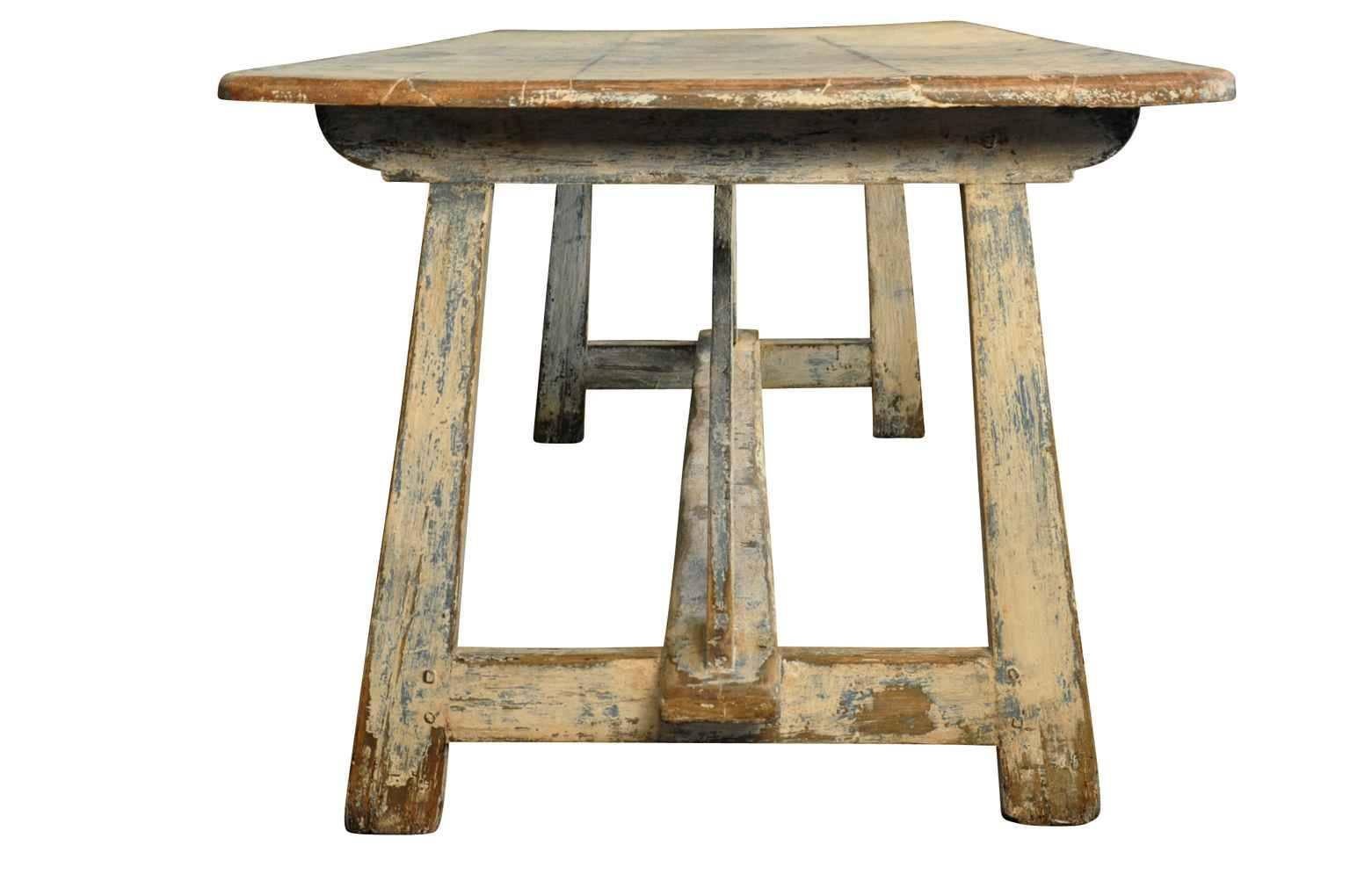 Spanish 19th Century Farm Table in Painted Wood 2