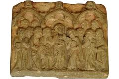 19th Century Carved Stone Plaque of Jesus and the 12 Apostles