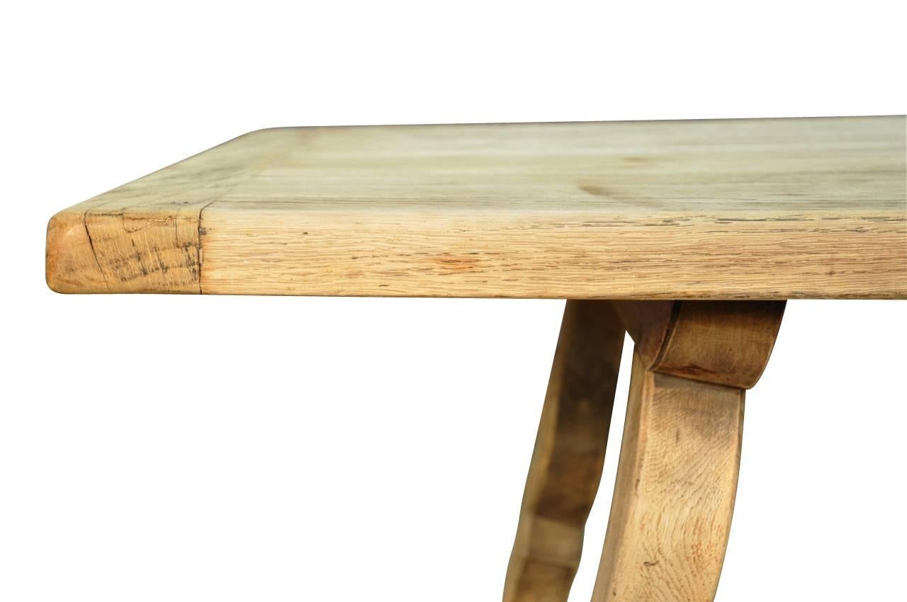 19th Century French Farm Table - Trestle Table in Washed Oak