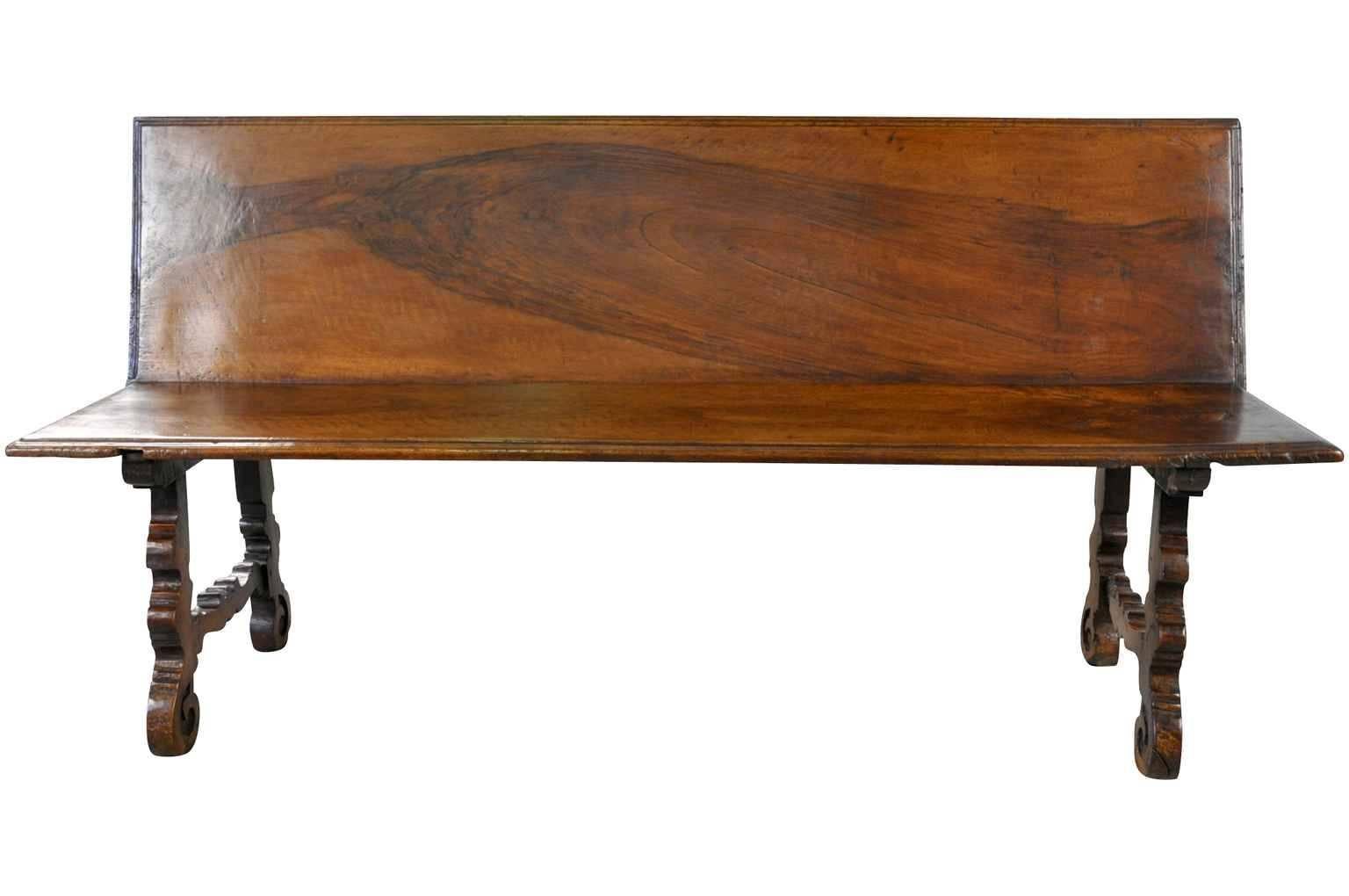 A very handsome bench from the Catalan region of Spain. Wonderfully constructed with solid boards of walnut. The patina is sumptuous and luminous - fabulous grain pattern.