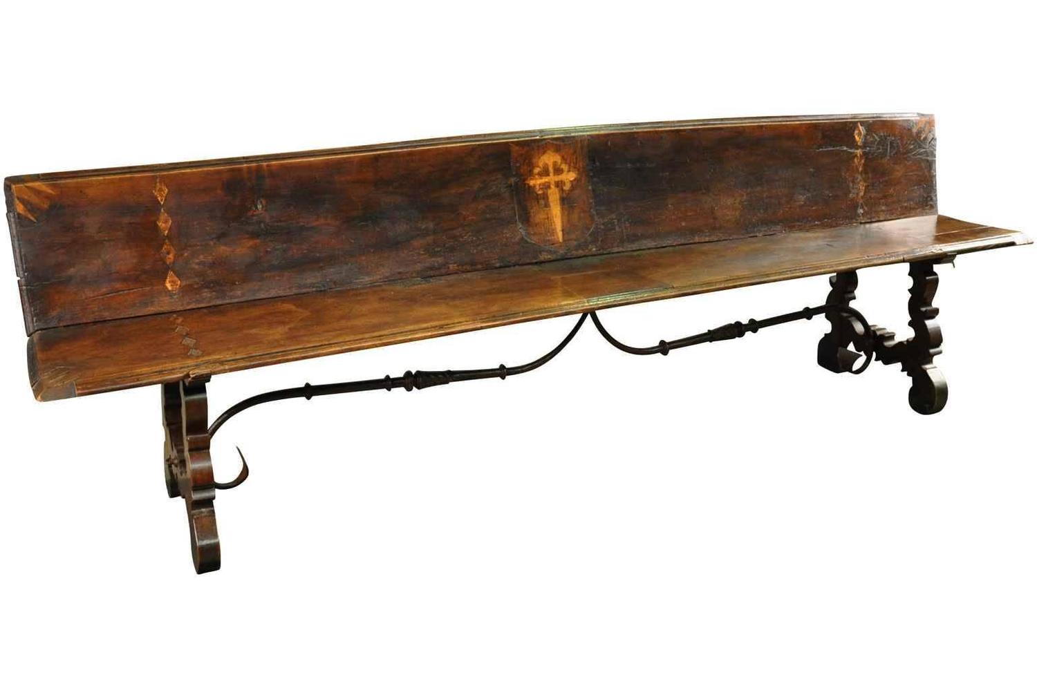 Exceptional 18th Century Spanish Bench in Walnut For Sale at 1stdibs
