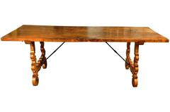 Spanish 19th Century Farm Table/Trestle Table in Walnut
