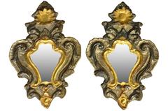 Set of Four 18th Century Venetian Polychromed and Gilt Wood Mirrors