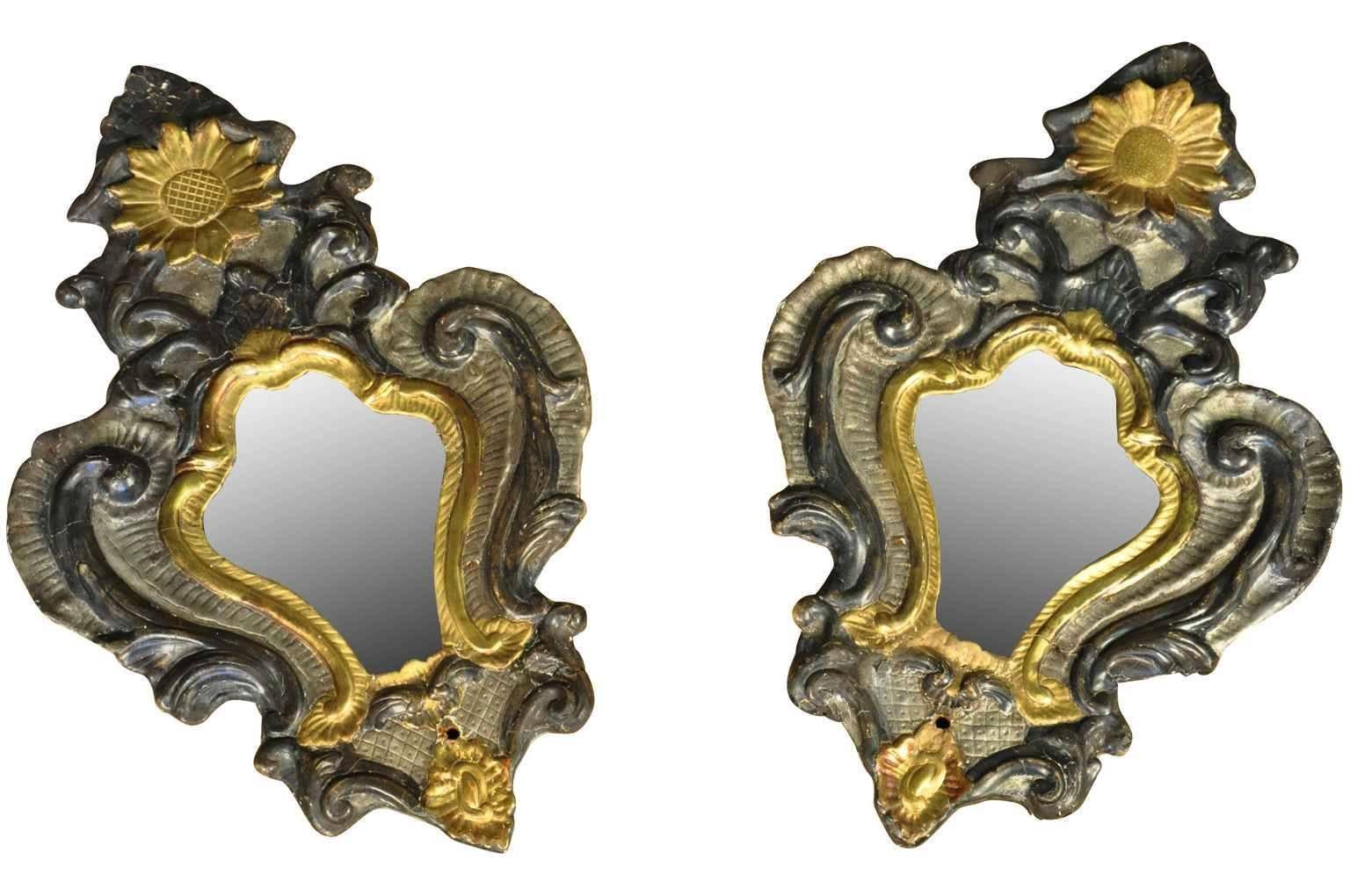 Italian Set of Four 18th Century Venetian Polychromed and Gilt Wood Mirrors
