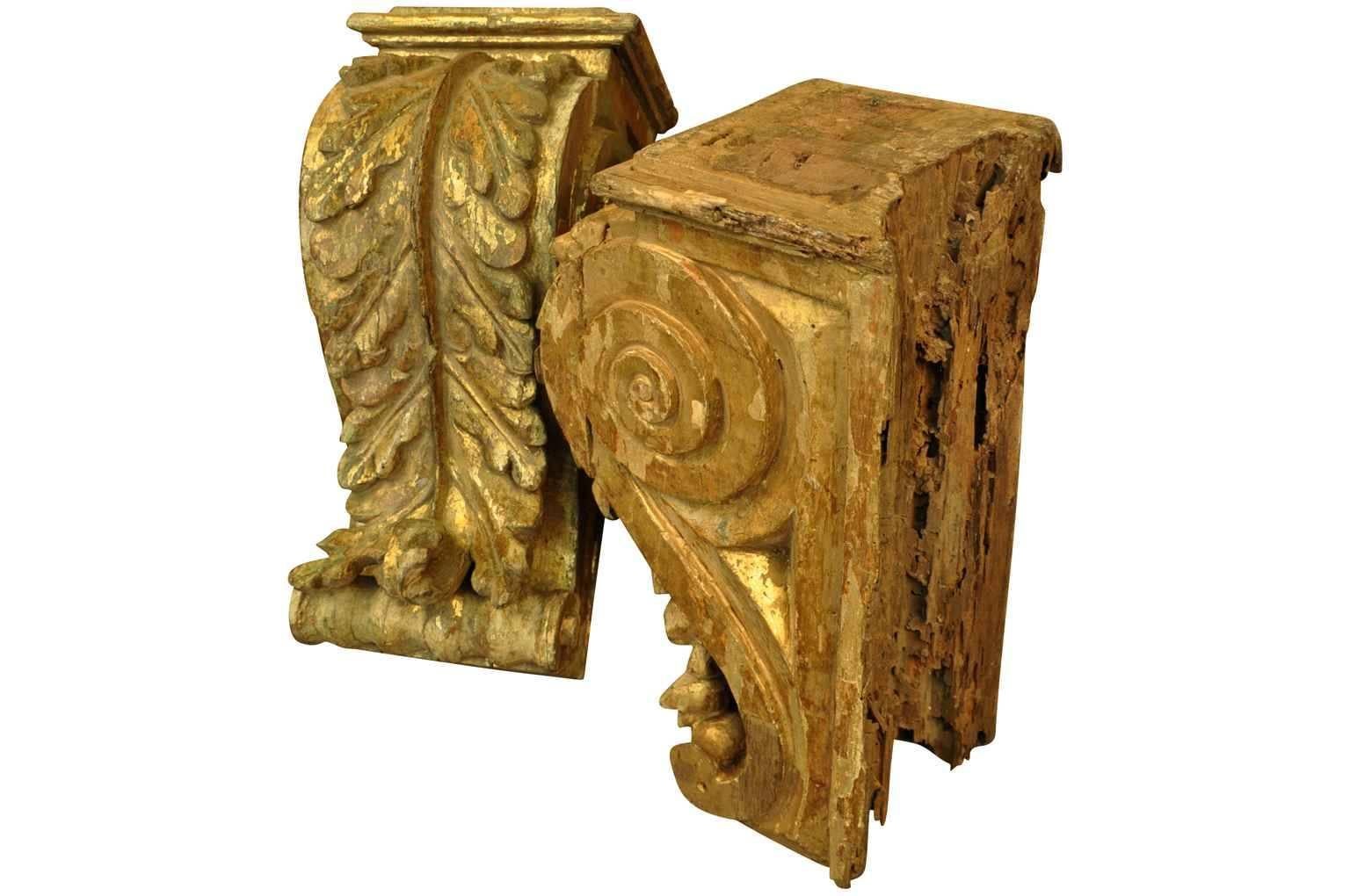 18th Century and Earlier Set of Four 18th Century Portuguese Architectural Fragments in Giltwood