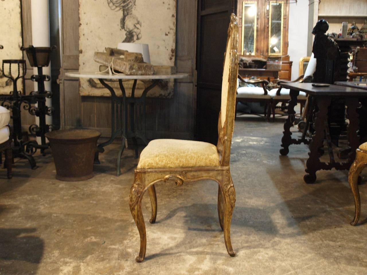 18th Century and Earlier Set of Six 18th Century Italian Dining Chairs in Silvered and Gold Giltwood