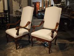 Pair of French Regence Style Fauteuils, Armchairs in Oak