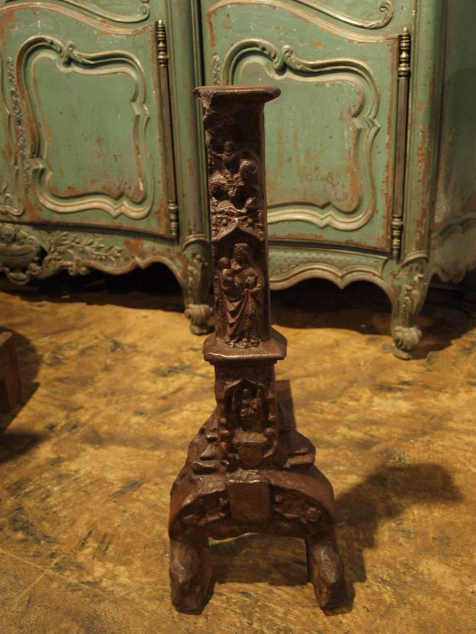 Cast Outstanding Set of French Gothic Andirons For Sale