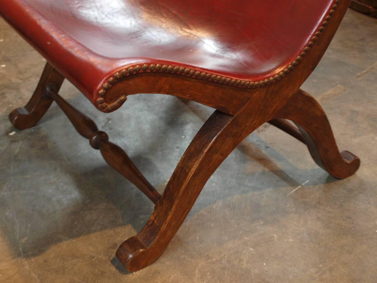 Pair of Spanish Low Sling Back Slipper Chairs in Leather 3