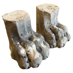 Pair Of French Napoleon III Period Carved Stone Lion's Feet