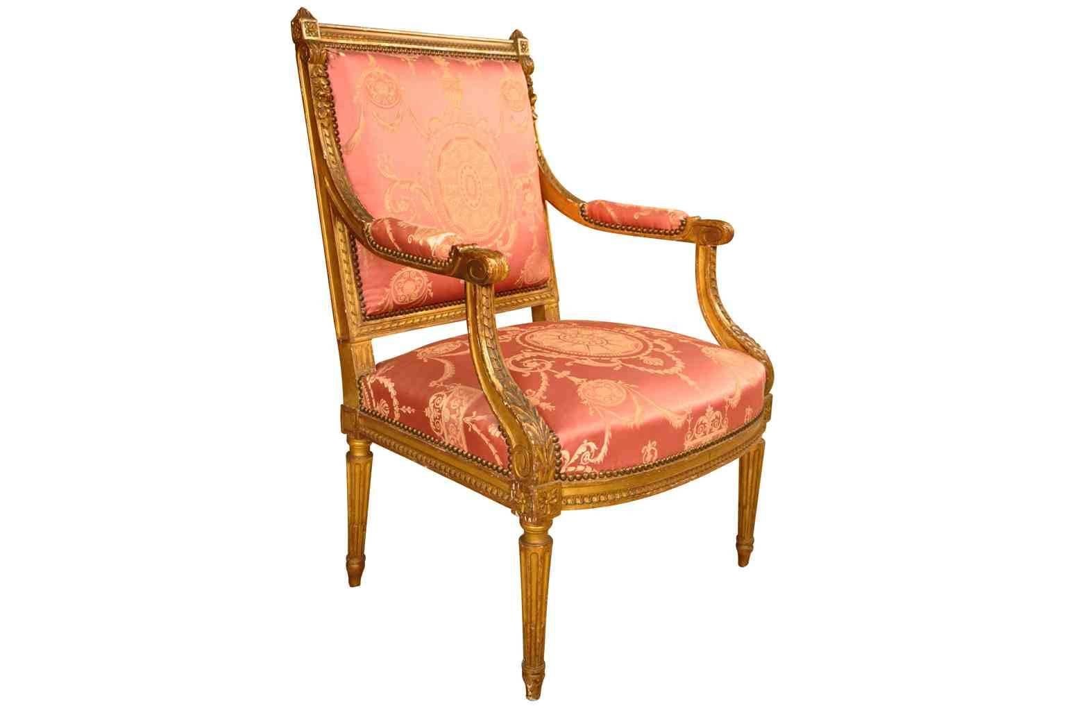 Gilt Pair of 19th Century Napoleon III Period Armchairs or Fauteuilles
